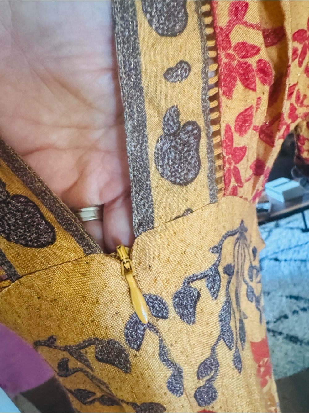 Farm rio sz m Boho Floral Print Midi Dress in Mustard gold details - Picture 13 of 13